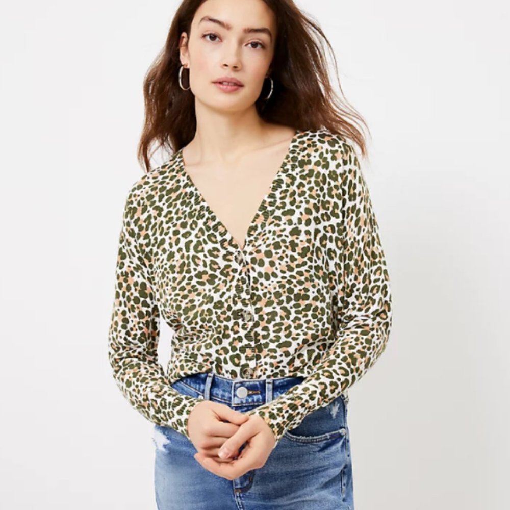 NWT LOFT Women's Leopard Print V-Neck Cardigan